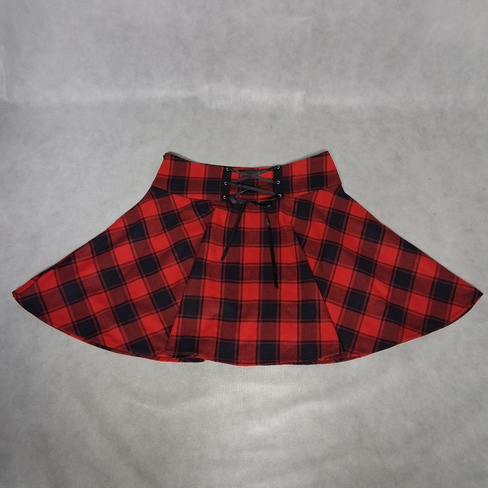 ChouYatou Red Plaid Mini Skater Skirt Women's Medium